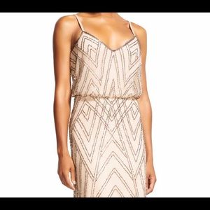 Adrianna Papell Blouson Dress in Taupe w/ beading